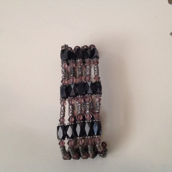 Vintage Magnetic Hematite & Yellow Crystal Wrap Bracelet - Picture 4 of 5